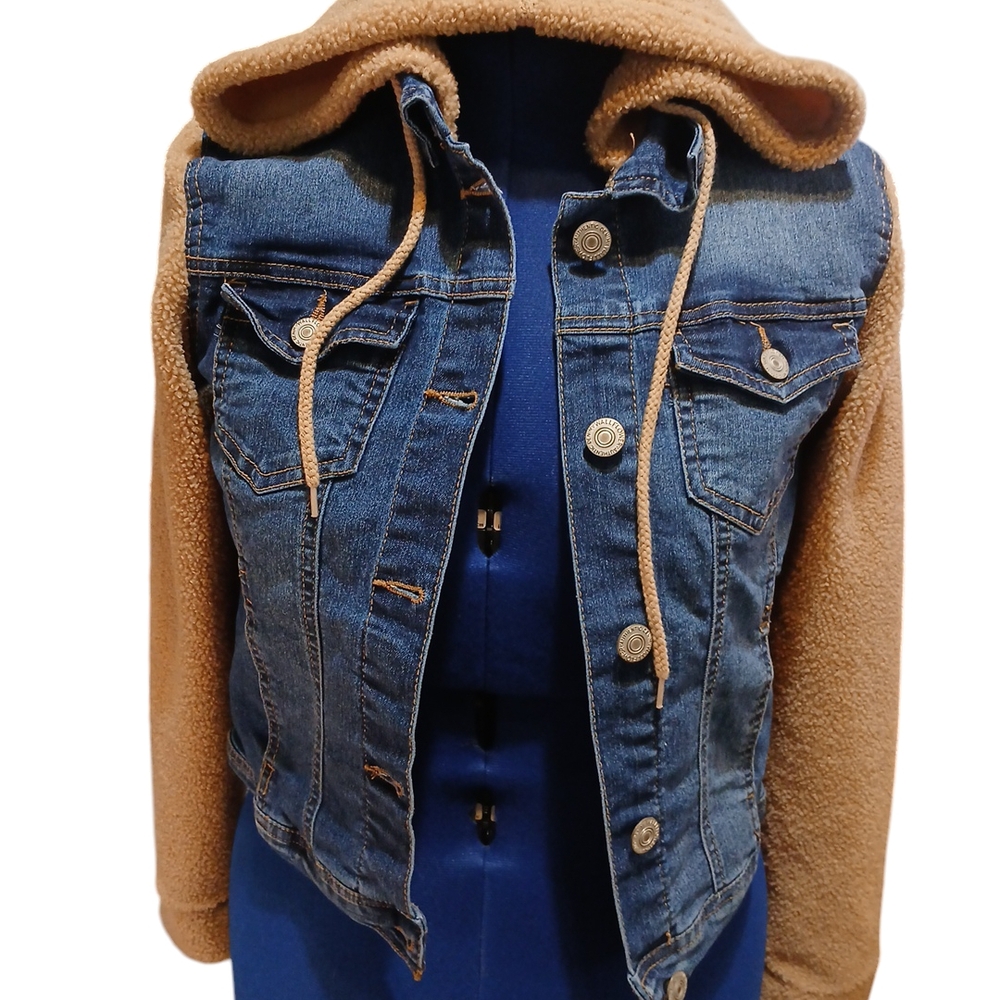 Denim and Tan Hooded Jacket